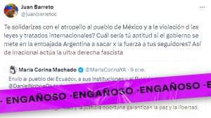 Cuentas influyentes cercanas al oficialismo descontextualizaron un tweet que Machado publicó hace 3 meses tras la toma del canal TC Televisión de Guayaquil por delincuentes armados.