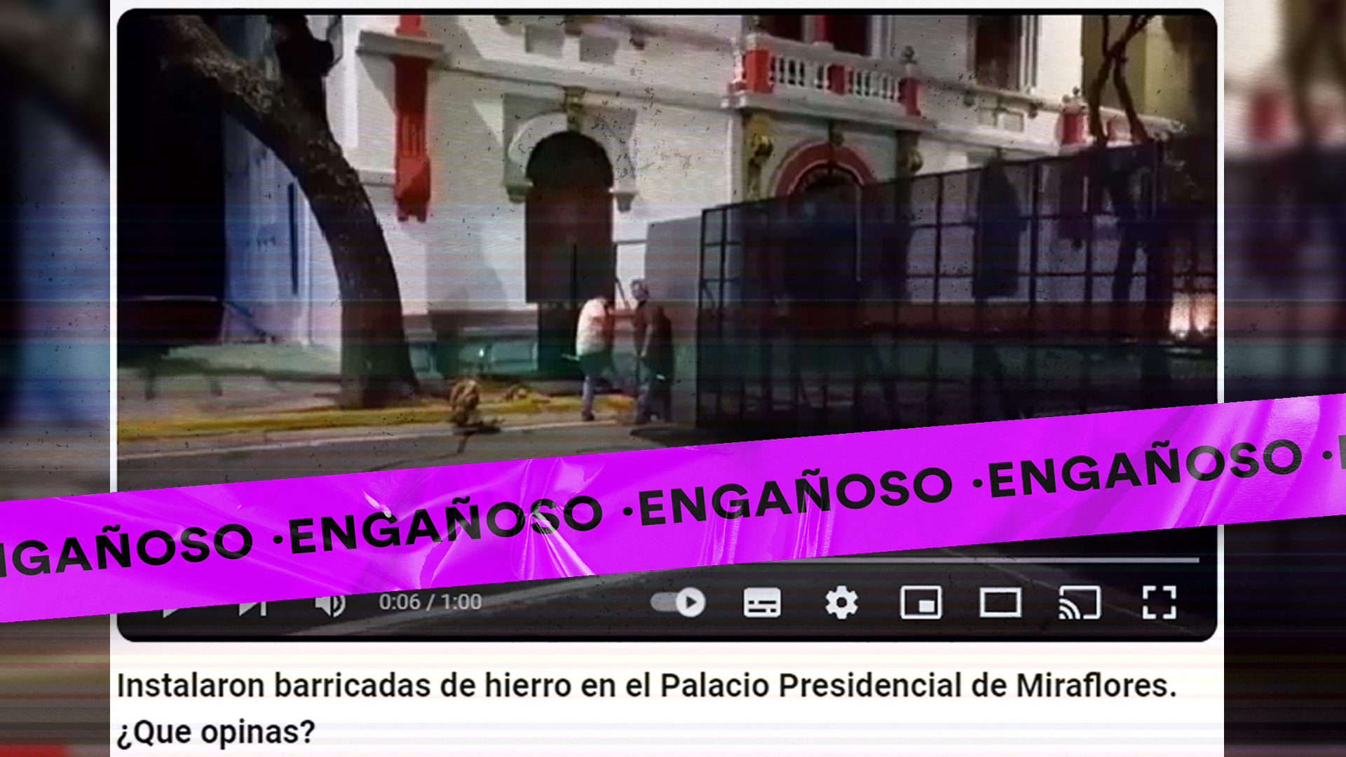 El video muestra rejas de metal frente al Archivo Histórico de Miraflores — a tres cuadras de distancia del Palacio — cuyas bases permanecen cerca del lugar incluso cuando la calle está despejada